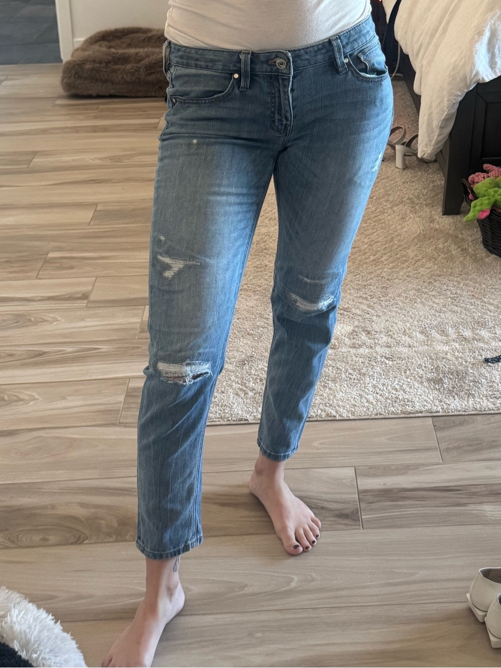 WHBM Classic Distressed Women's Blue Jeans Girlfriend Fit